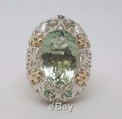 Vintage Art nouveau 14K Gold & Sterling Silver 10TCW Green Amethyst Diamond Ring