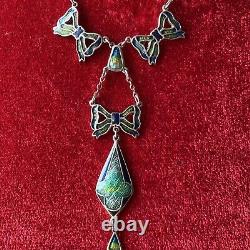 Vintage Artisan handmade enamel sterling silver necklace pendant Art Nouveau