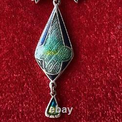 Vintage Artisan handmade enamel sterling silver necklace pendant Art Nouveau