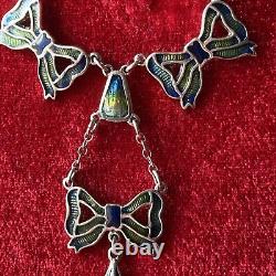 Vintage Artisan handmade enamel sterling silver necklace pendant Art Nouveau