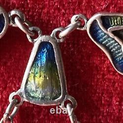 Vintage Artisan handmade enamel sterling silver necklace pendant Art Nouveau