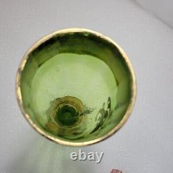 Vintage Bohemian Art Nouveau Czech Emerald Green Glass Vase Gold Bleeding Hearts