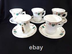 Vintage Brulots French Bistro 5 Set Cups Coffee Espresso White Green Art Nouveau