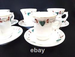 Vintage Brulots French Bistro 5 Set Cups Coffee Espresso White Green Art Nouveau