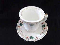 Vintage Brulots French Bistro 5 Set Cups Coffee Espresso White Green Art Nouveau