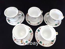 Vintage Brulots French Bistro 5 Set Cups Coffee Espresso White Green Art Nouveau