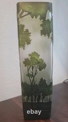 Vintage CAMEO French Style Art Nouveau Etched Layered Forest Glass Vase 10