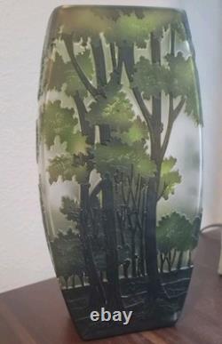 Vintage CAMEO French Style Art Nouveau Etched Layered Forest Glass Vase 10