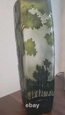Vintage CAMEO French Style Art Nouveau Etched Layered Forest Glass Vase 10