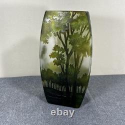 Vintage CAMEO French Style Art Nouveau Etched Layered Forest Glass Vase 9.5tall