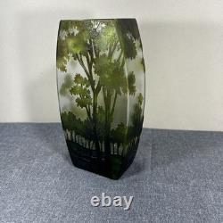 Vintage CAMEO French Style Art Nouveau Etched Layered Forest Glass Vase 9.5tall