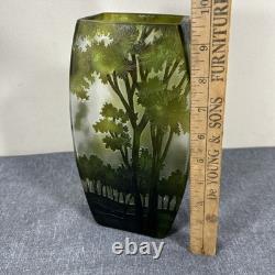 Vintage CAMEO French Style Art Nouveau Etched Layered Forest Glass Vase 9.5tall