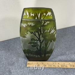 Vintage CAMEO French Style Art Nouveau Etched Layered Forest Glass Vase 9.5tall