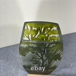 Vintage CAMEO French Style Art Nouveau Etched Layered Forest Glass Vase 9.5tall