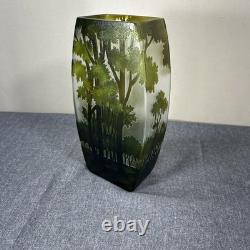Vintage CAMEO French Style Art Nouveau Etched Layered Forest Glass Vase 9.5tall