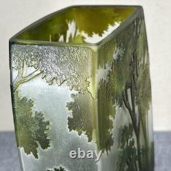 Vintage CAMEO French Style Art Nouveau Etched Layered Forest Glass Vase 9.5tall