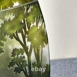 Vintage CAMEO French Style Art Nouveau Etched Layered Forest Glass Vase 9.5tall