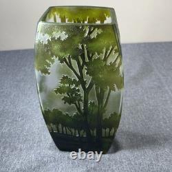 Vintage CAMEO French Style Art Nouveau Etched Layered Forest Glass Vase 9.5tall