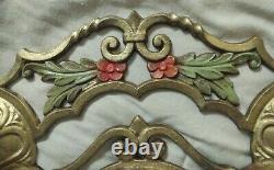 Vintage Ceiling 3 Bulb Light fixture Art Nouveau Deco, Red Flowers, Leaves