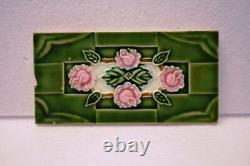 Vintage Ceramic Tile Saji Japan with Pink Roses and Green Back Art Nouveau