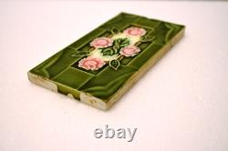 Vintage Ceramic Tile Saji Japan with Pink Roses and Green Back Art Nouveau