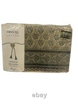 Vintage Croscill Spruce Green Art Nouveau Full Size Sheet Flat/Fitted/Sham Set