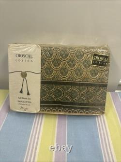 Vintage Croscill Spruce Green Art Nouveau Full Size Sheet Flat/Fitted/Sham Set