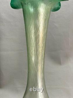 Vintage Czech Lustre Green Tall Iridescent Art Nouveau Glass Vase Kralik Loetz