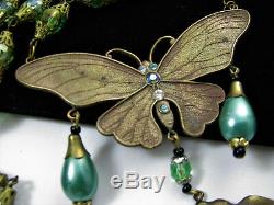 Vintage Czecho Art Nouveau Handcrafted Maiden Green Crystal Necklace 22 1/2