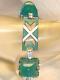 Vintage Deco Sterling Bracelet Green Guilloche Enamel Link Chrysoprase Sugarloaf