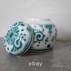 Vintage Dutch Green White Delft Delvert Lidded Jar Rare Art Ornament Home Decor