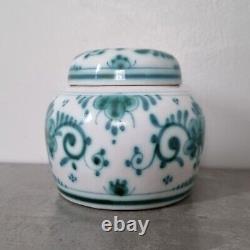 Vintage Dutch Green White Delft Delvert Lidded Jar Rare Art Ornament Home Decor