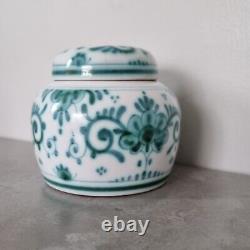 Vintage Dutch Green White Delft Delvert Lidded Jar Rare Art Ornament Home Decor