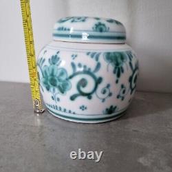 Vintage Dutch Green White Delft Delvert Lidded Jar Rare Art Ornament Home Decor