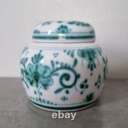 Vintage Dutch Green White Delft Delvert Lidded Jar Rare Art Ornament Home Decor