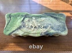 Vintage Genuine Incolay Stone Art Nouveau Style Green Hand Crafted Jewelry Box