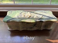 Vintage Genuine Incolay Stone Art Nouveau Style Green Hand Crafted Jewelry Box
