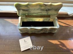 Vintage Genuine Incolay Stone Art Nouveau Style Green Hand Crafted Jewelry Box