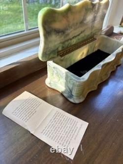 Vintage Genuine Incolay Stone Art Nouveau Style Green Hand Crafted Jewelry Box
