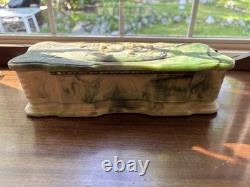 Vintage Genuine Incolay Stone Art Nouveau Style Green Hand Crafted Jewelry Box