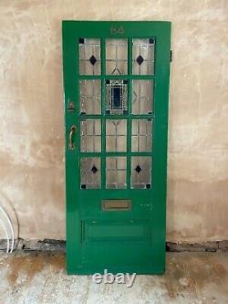Vintage Green External Stained Glass Front Door inc 2 Brass Art Nouveau Handles