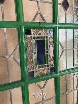 Vintage Green External Stained Glass Front Door inc 2 Brass Art Nouveau Handles