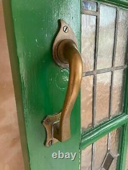 Vintage Green External Stained Glass Front Door inc 2 Brass Art Nouveau Handles