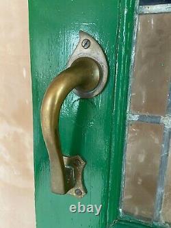 Vintage Green External Stained Glass Front Door inc 2 Brass Art Nouveau Handles