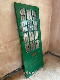 Vintage Green External Stained Glass Front Door inc 2 Brass Art Nouveau Handles