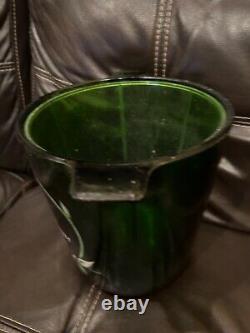 Vintage Green Glass Champagne Cooler France Art Nouveau Emile Galle with Lid RARE