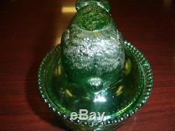 Vintage Greentown Green Glass Rabbit on Nest RARE