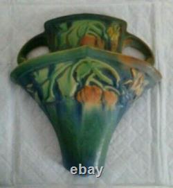 Vintage Htf Roseville Pottery Green Baneda Wall Pocket 1269-8 Near Mint Label