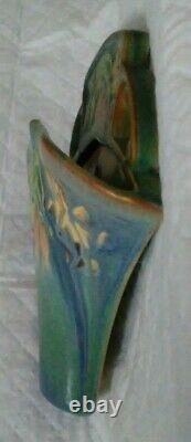 Vintage Htf Roseville Pottery Green Baneda Wall Pocket 1269-8 Near Mint Label