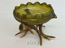 Vintage Johann Loetz Threaded Green Iridescent Art Nouveau Bowl Circa 1900 NICE